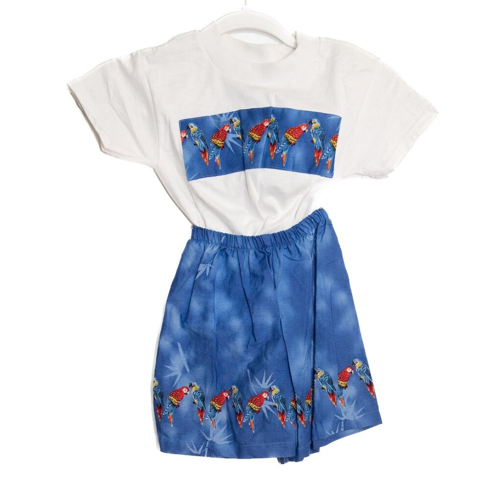 Vintage Size XS(2-4) Parrot Print T-Shirt & Matching Blue Short Set